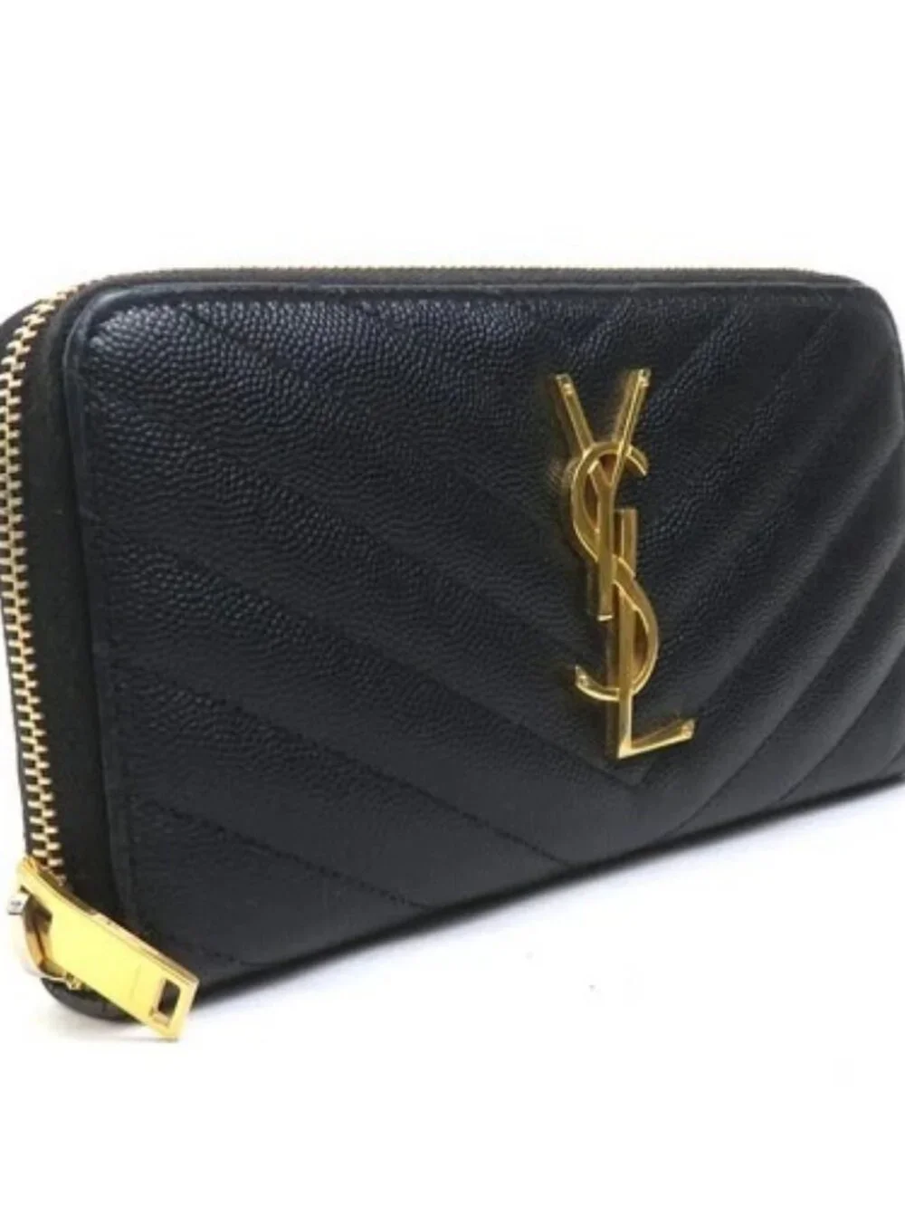 Auth SAINT LAURENT Zip Around Long Wallet Black/Gold Leather/Metal - h31776g - Picture 2 of 15